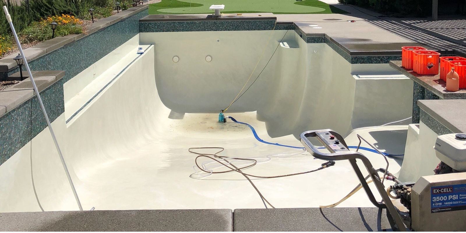 Before: pool prep and pressure washing