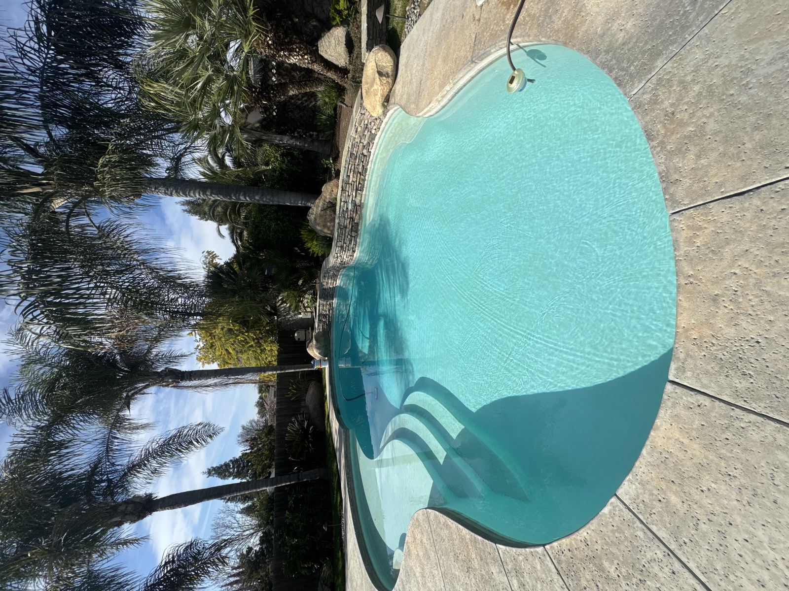 Clear turquoise kidney-shaped pool